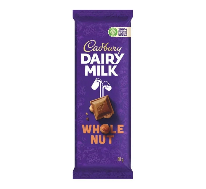 Dairy Milk Whole Nut Slabs 12 x 80g Box